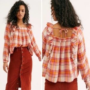 Free People We the Free Plaid Ruffle Top